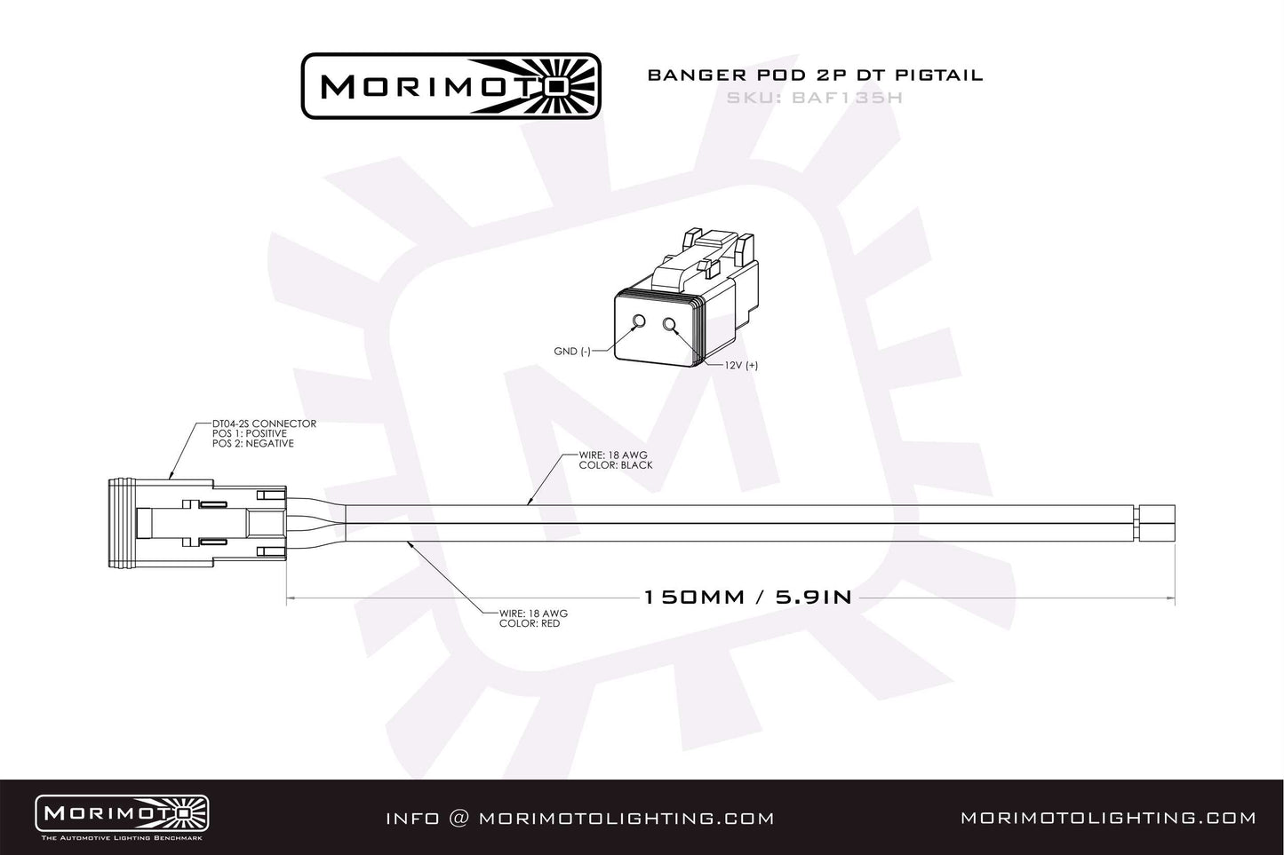 Morimoto 2P DT Pigtail Harness: (1/2/4Banger / 6in / Each)